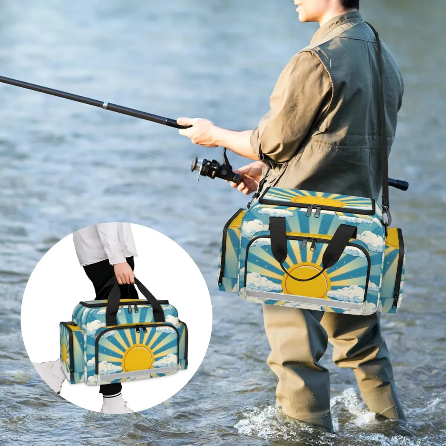 Anti-Scratch Duffle Bag for Travel 25x17.7x11.2 Inch - Waterproof Duffel Bag for Camping Fitness, Durable EMS Gear for First Responders Sun Clouds