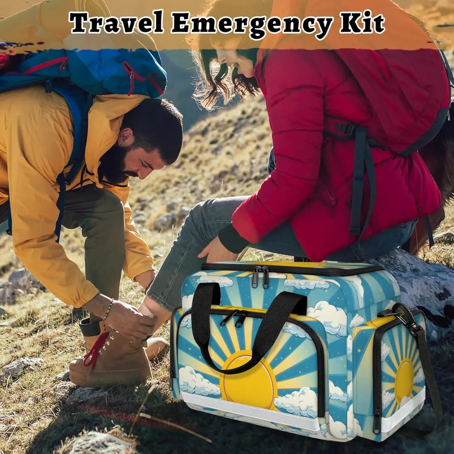 Anti-Scratch Duffle Bag for Travel 25x17.7x11.2 Inch - Waterproof Duffel Bag for Camping Fitness, Durable EMS Gear for First Responders Sun Clouds