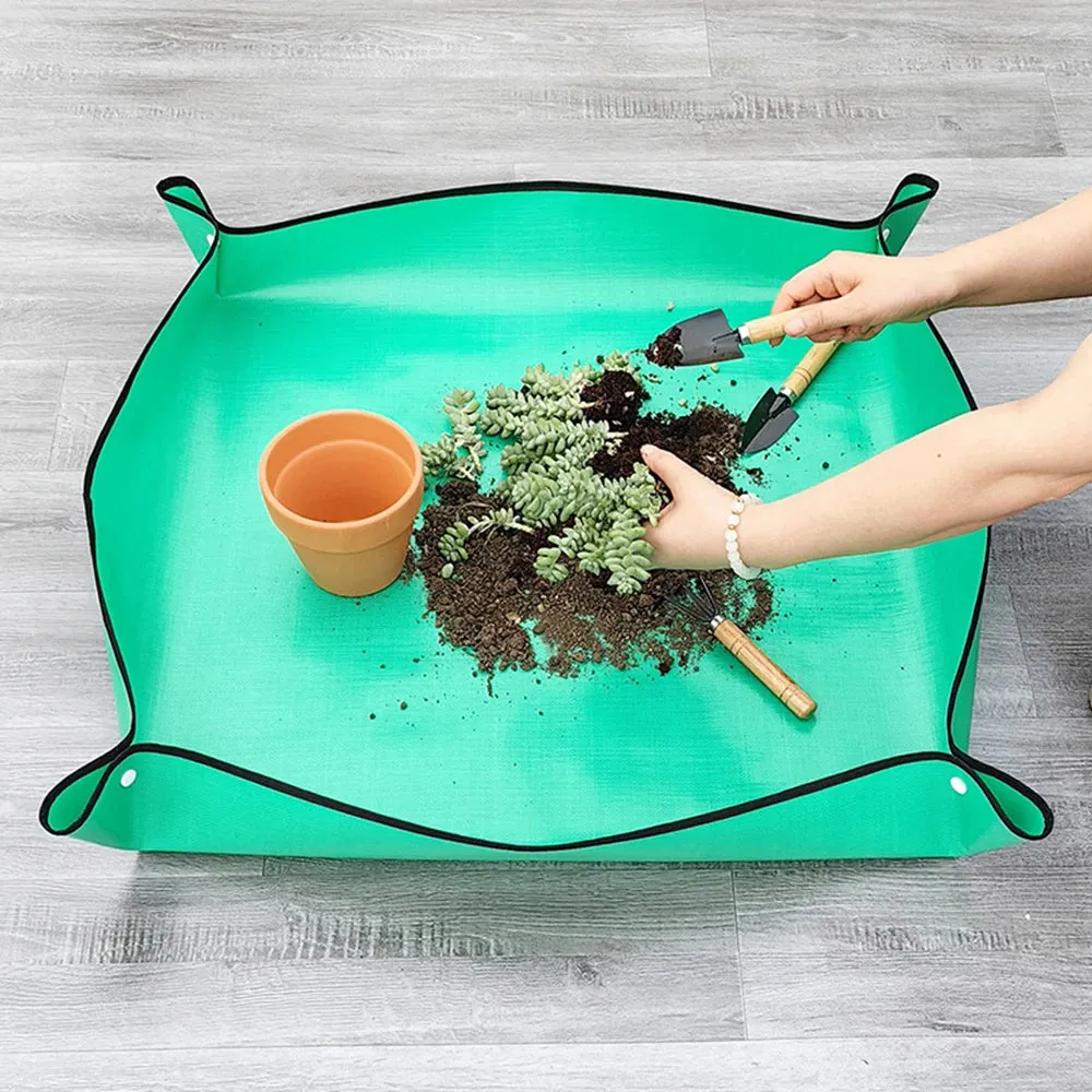 ANYHOUZ Garden Planting Mat Black Foldable Potting Tray Reusable Waterproof Transplanting Pad