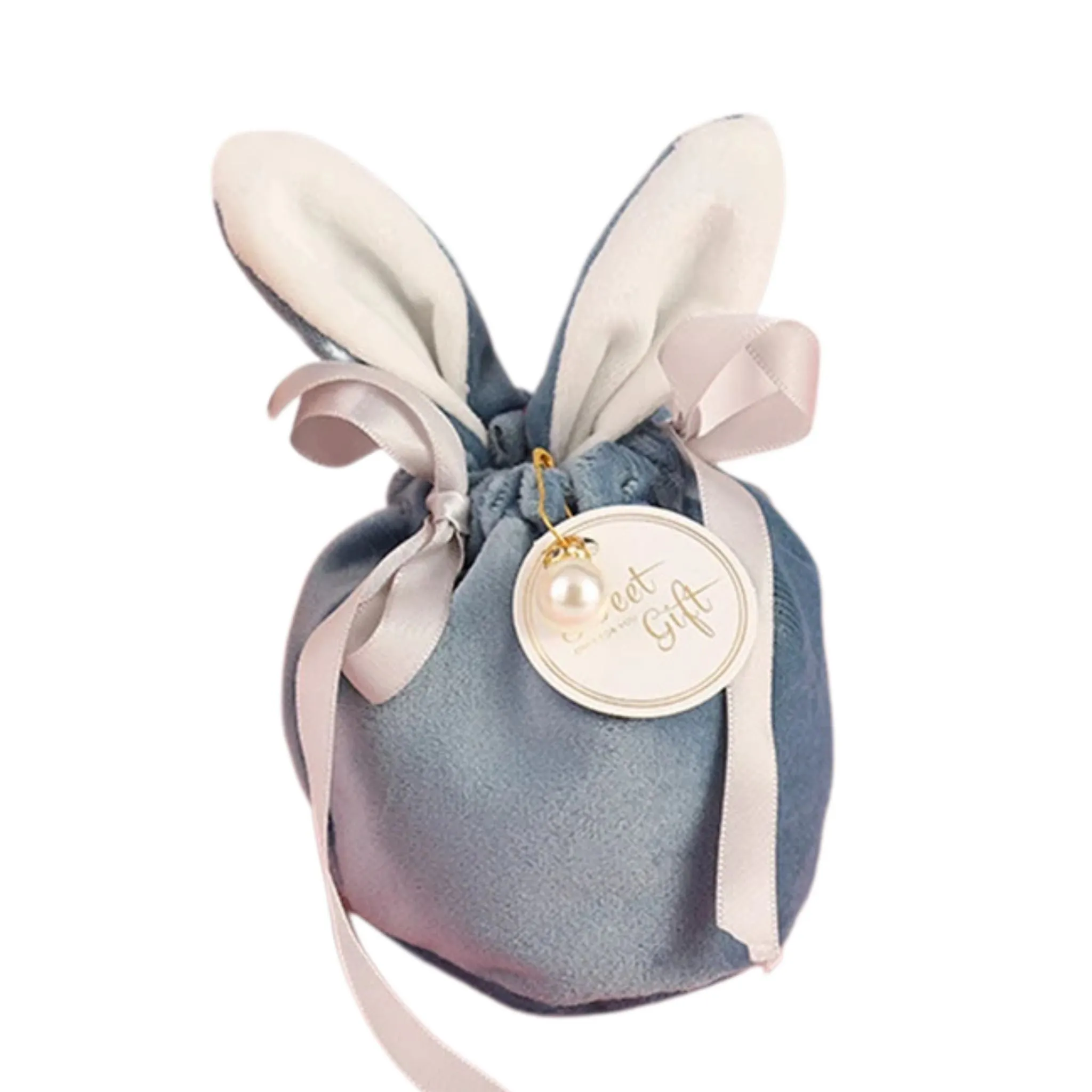 ANYPARTY Treat Bags Velvet Easter Bunny Ears With Pearl Card Party Favors Storage
