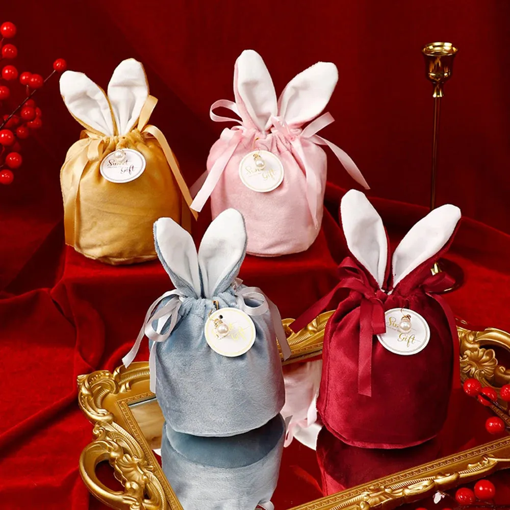 ANYPARTY Treat Bags Velvet Easter Bunny Ears With Pearl Card Party Favors Storage
