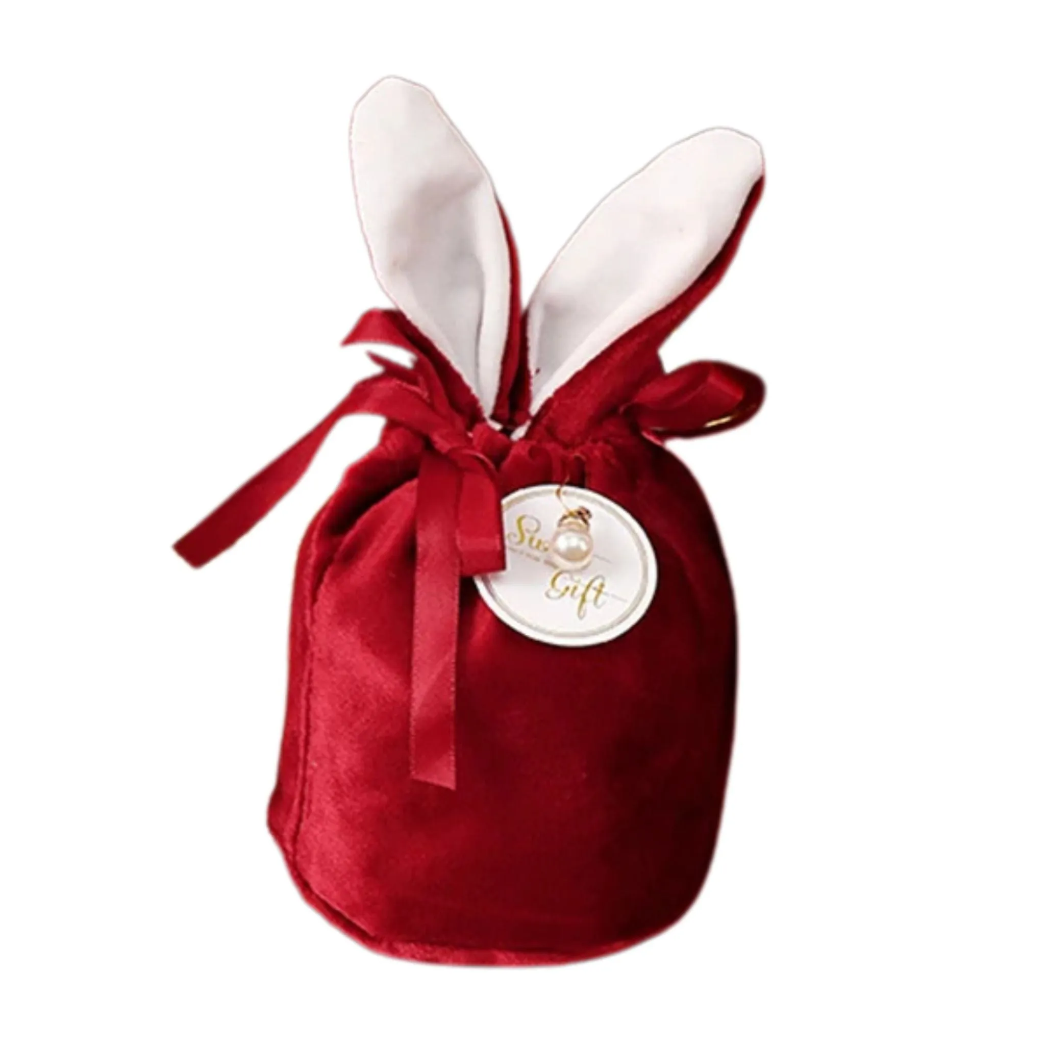 ANYPARTY Treat Bags Velvet Easter Bunny Ears With Pearl Card Party Favors Storage