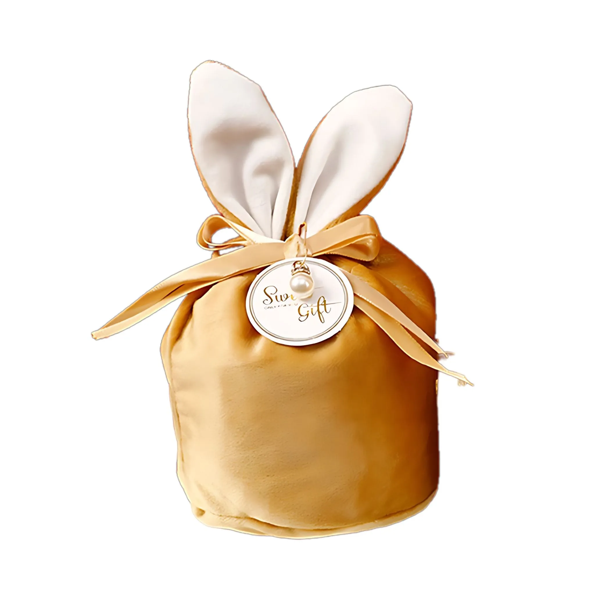 ANYPARTY Treat Bags Velvet Easter Bunny Ears With Pearl Card Party Favors Storage