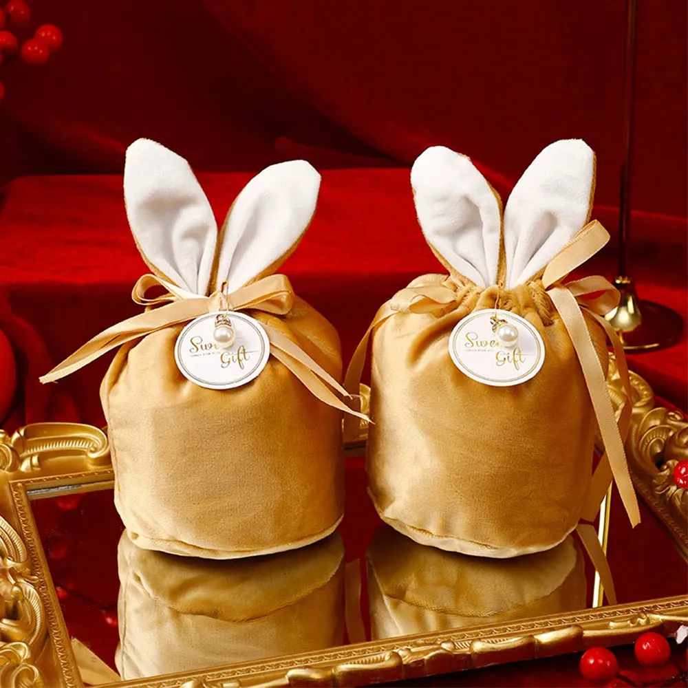 ANYPARTY Treat Bags Velvet Easter Bunny Ears With Pearl Card Party Favors Storage