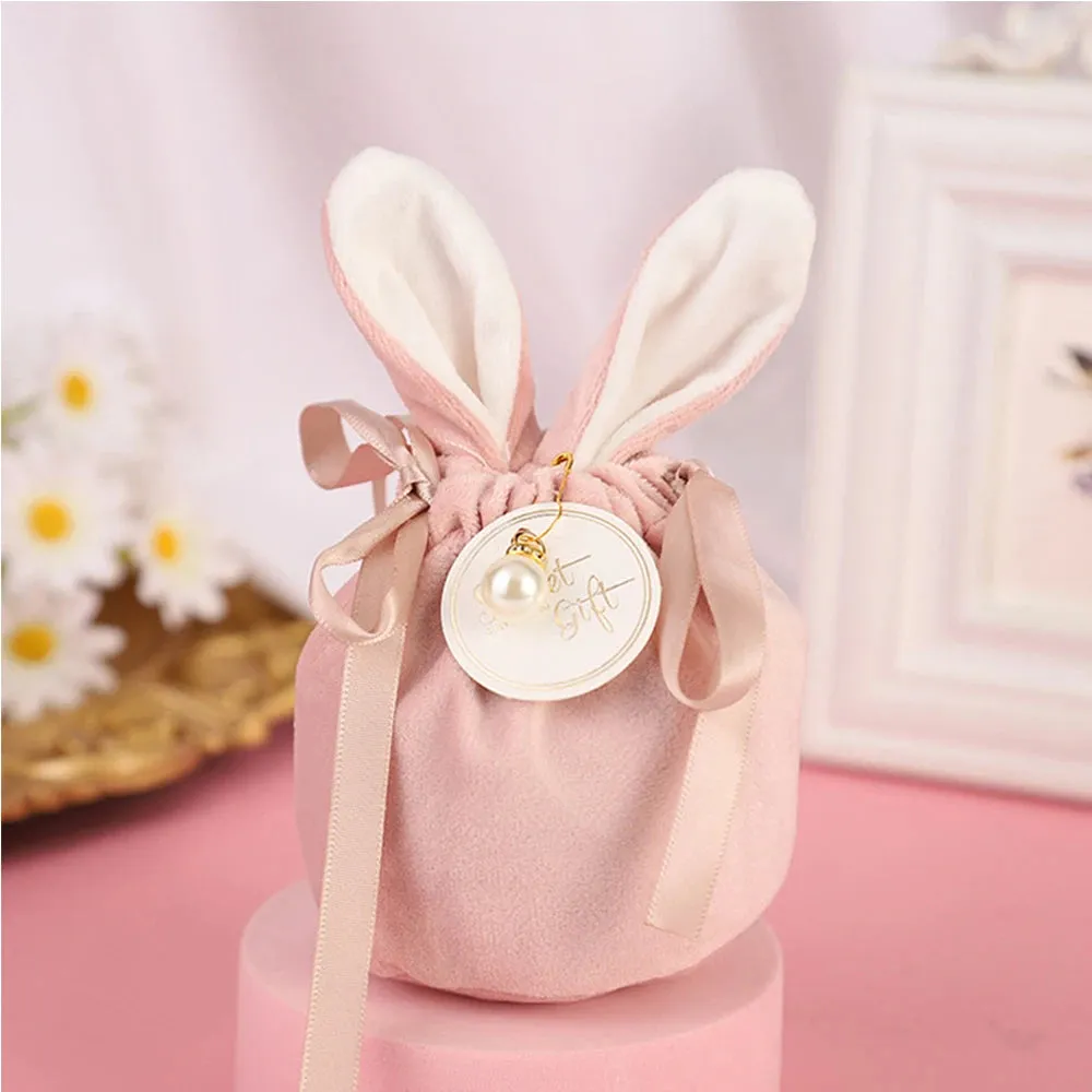 ANYPARTY Treat Bags Velvet Easter Bunny Ears With Pearl Card Party Favors Storage