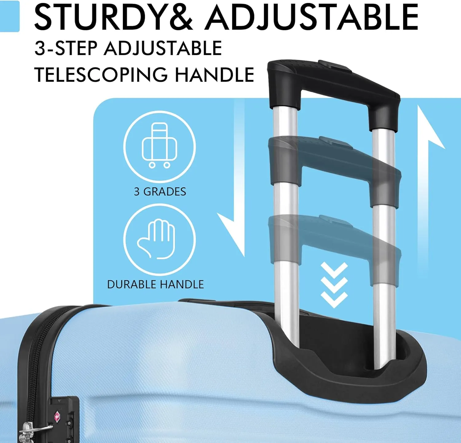 AnyZip Luggage PC ABS Hardside Lightweight Suitcase with 4 Universal Wheels TSA Lock Carry-On 20 Inch Light Blue