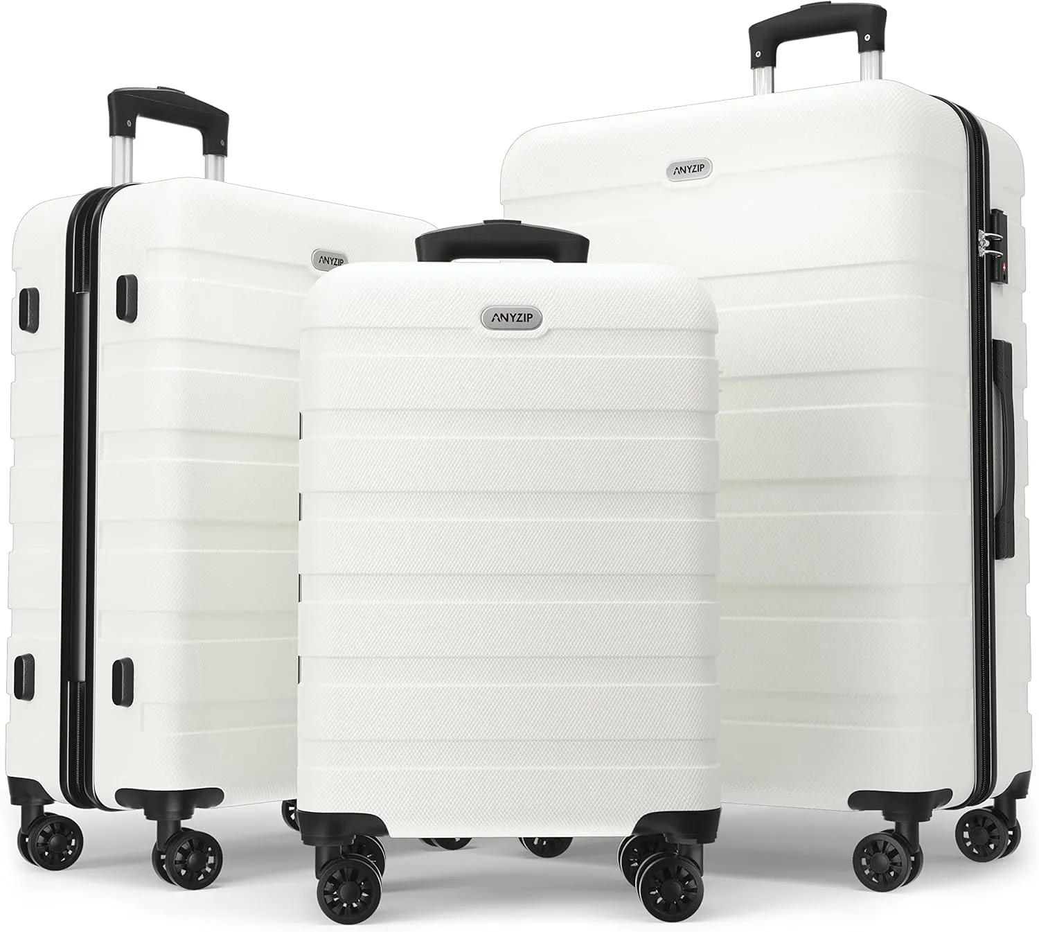 AnyZip Luggage Sets 3 Piece PC ABS Hardside Lightweight Suitcase with 4 Universal Wheels TSA Lock Carry On 20 24 28 Inch White