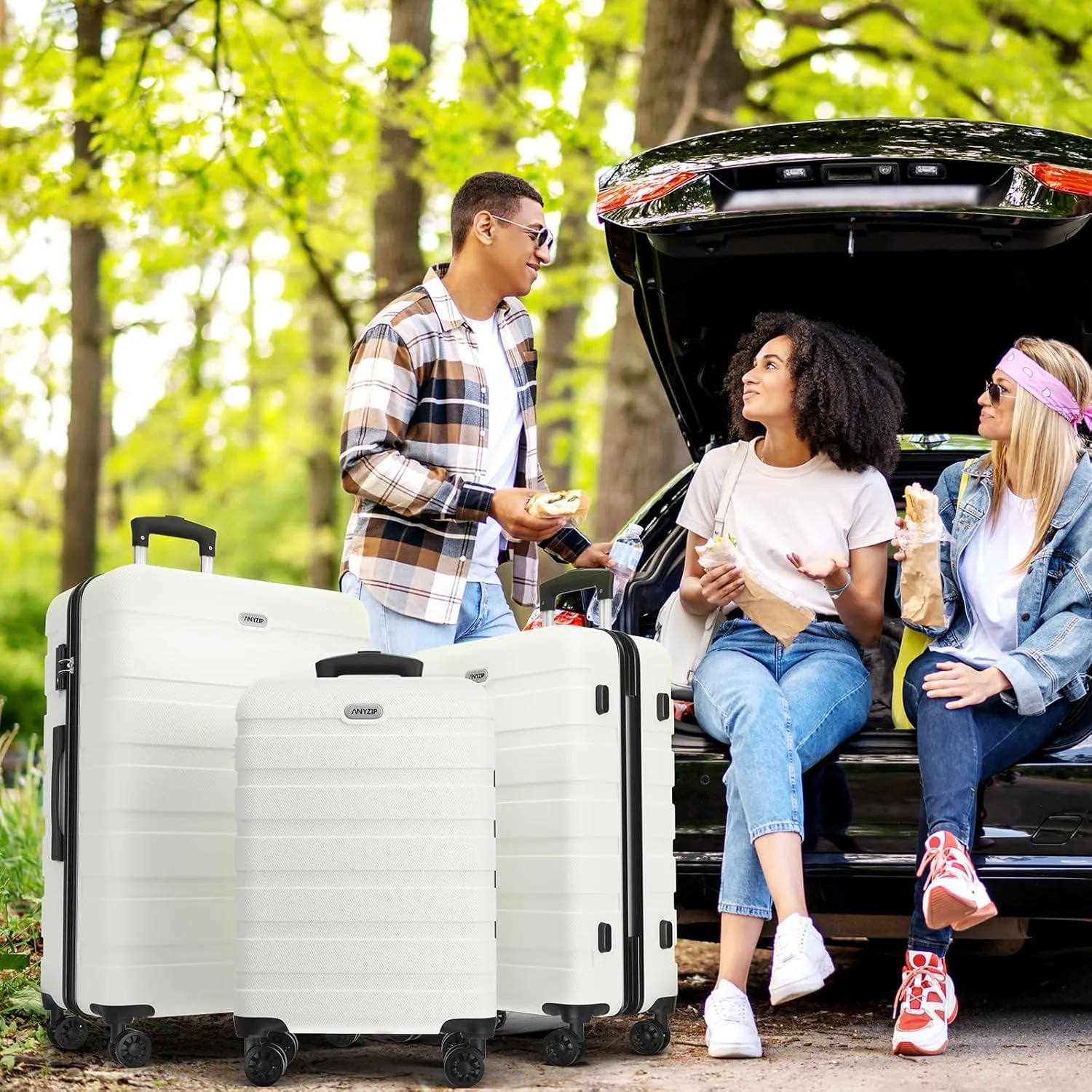 AnyZip Luggage Sets 3 Piece PC ABS Hardside Lightweight Suitcase with 4 Universal Wheels TSA Lock Carry On 20 24 28 Inch White