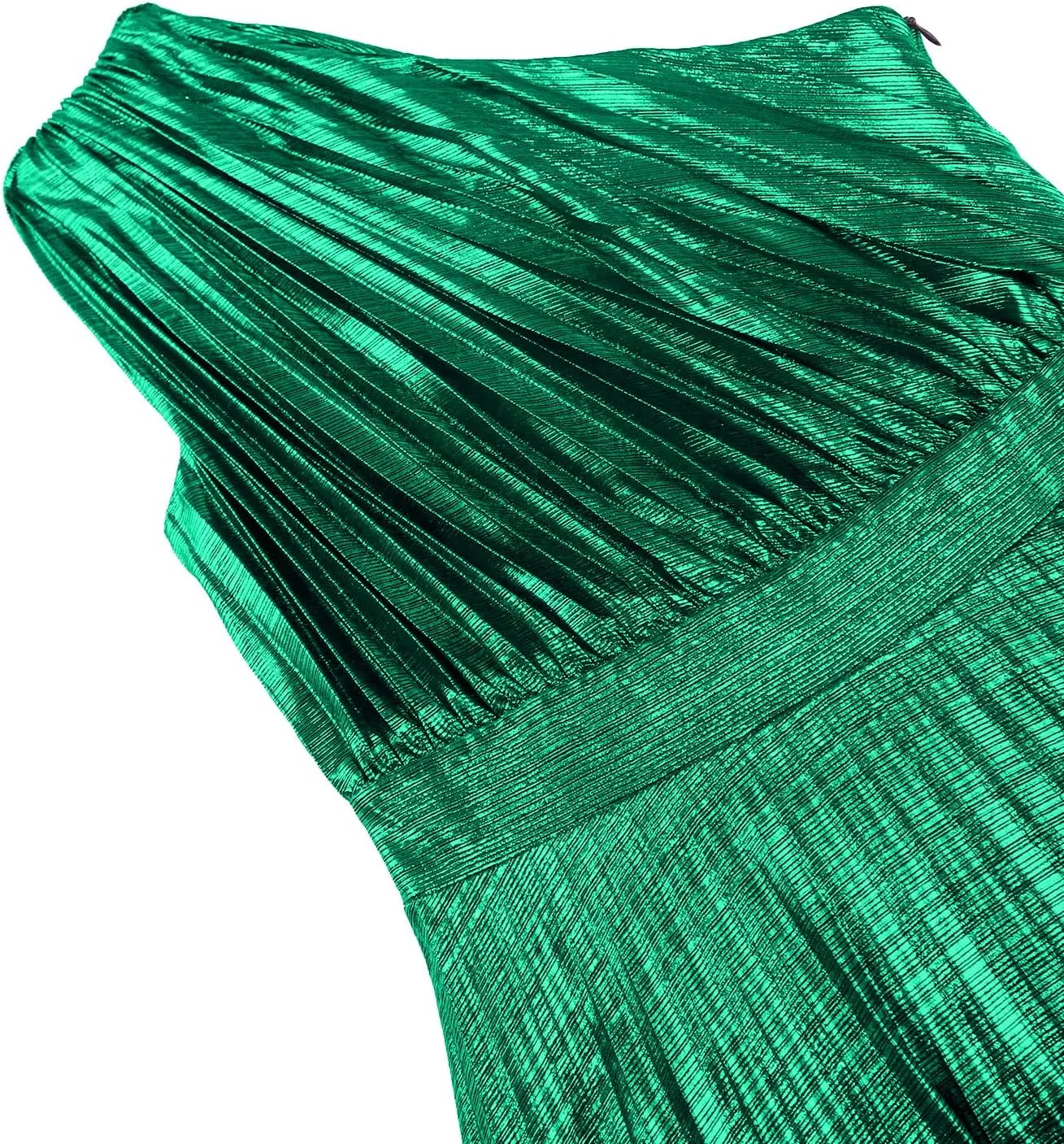AOMEI Women's Luxury Metallic One Shoulder Sleeveless Elegant Pleated Long Dress