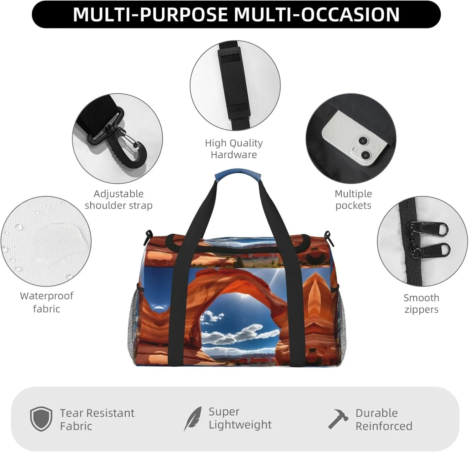 Arches National Park print Carry on Bag Underseat Personal Item Bag Travel Duffel Bag Gym Carry On Sports Bag