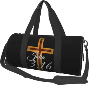 ARESU Religious Cross John 3-16 Duffel Bag Gym Bag Sports Bags Foldable Travel Bag Multipurpose Backpack, Black