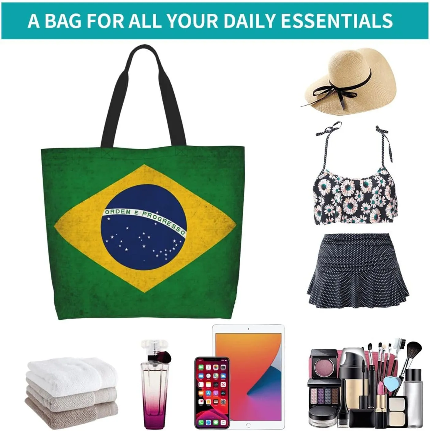 ASYG Cute Flag Tote Bag for Women and Men Reusable Shoulder Bags for Gym, Shopping, Beach,Travel