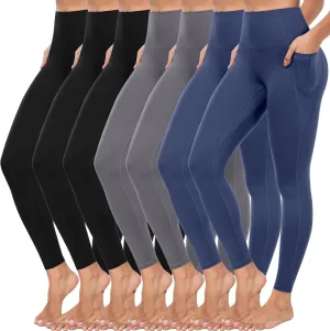 ATHVOTAR Leggings with Pockets for Women, 7 Packs High Waisted Workout Tummy Control Yoga Pants