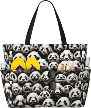 Augenstern Large Capacity Beach Travel Bag Realistic-Pandas-Face-Joy Foldable Weekender Bag Women Oversize Tote Bag
