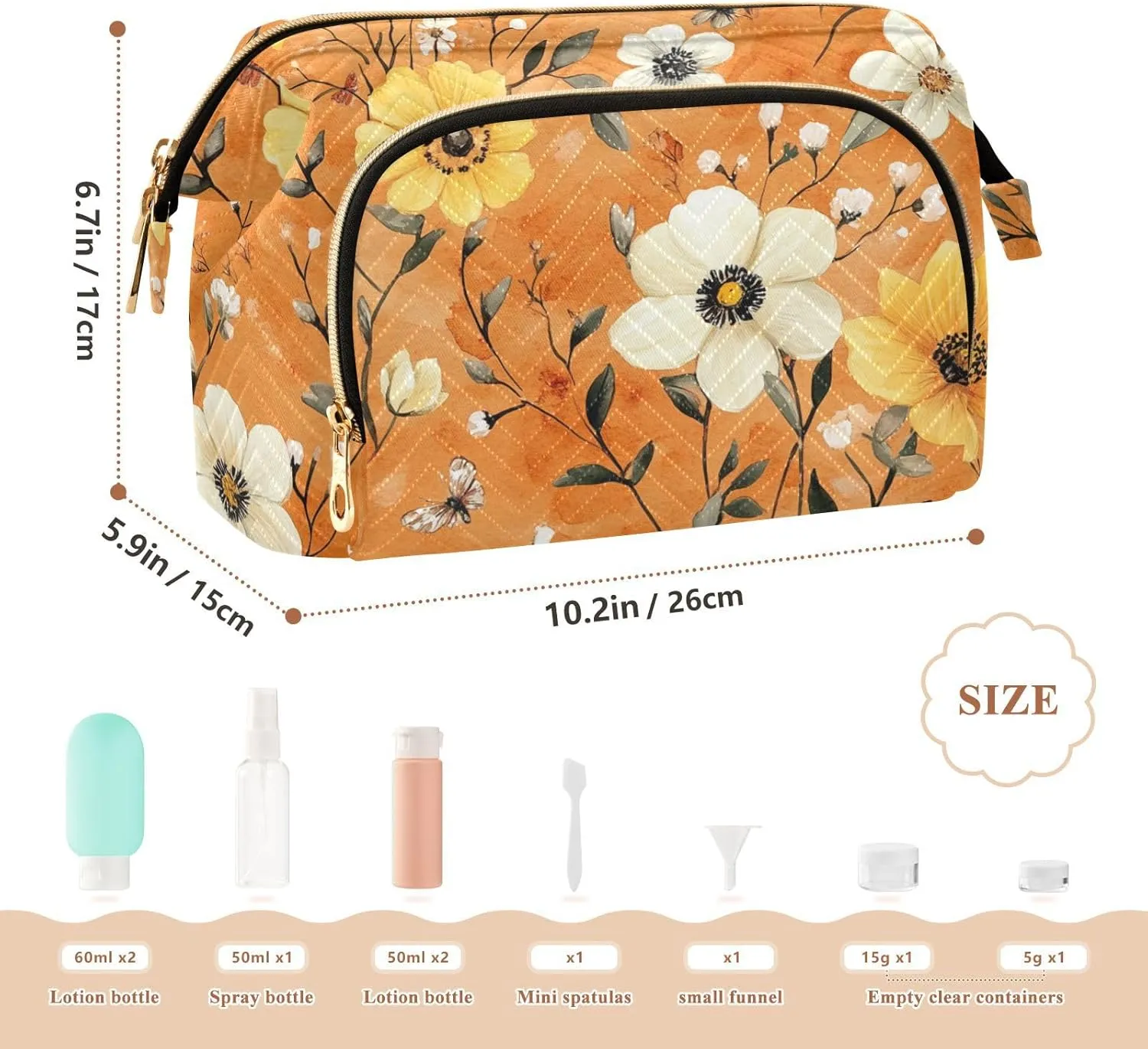 Autumn Daffodil Anemone Orange Cosmetics Bag Zipper Capacity Travel Cosmetic Bag Women Cash Wallet for Travel Bathroom