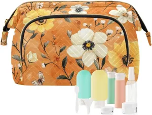 Autumn Daffodil Anemone Orange Cosmetics Bag Zipper Capacity Travel Cosmetic Bag Women Cash Wallet for Travel Bathroom