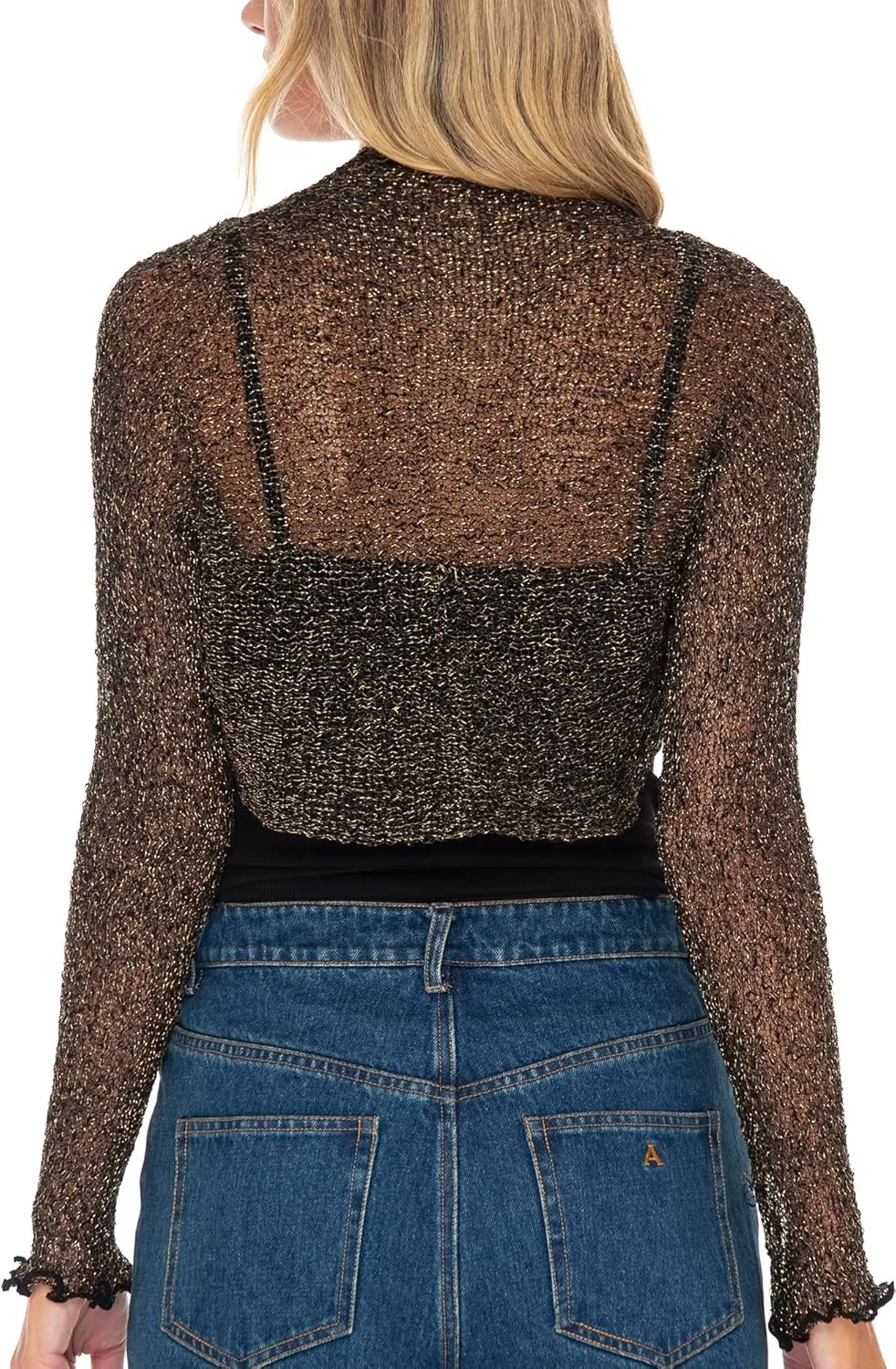 Back From Bali Womens Sheer Arm Cover Shrug Long Sleeve Open Front Cropped Mesh Bolero Cardigan