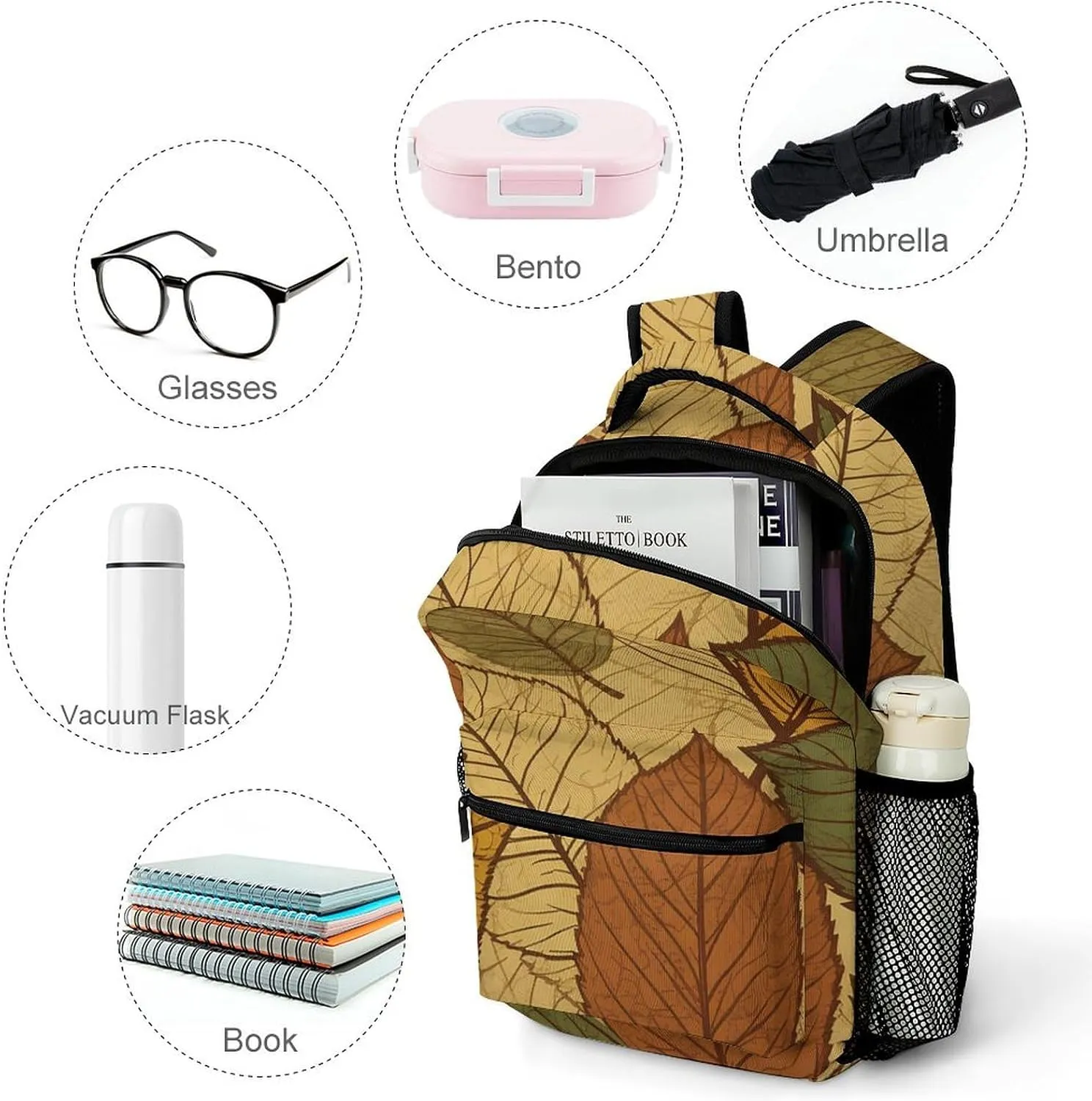 Backpack for Women Men Travel Different Color Leaves Daypack Lightweight Laptop Bag Carry On Backpacks for Work