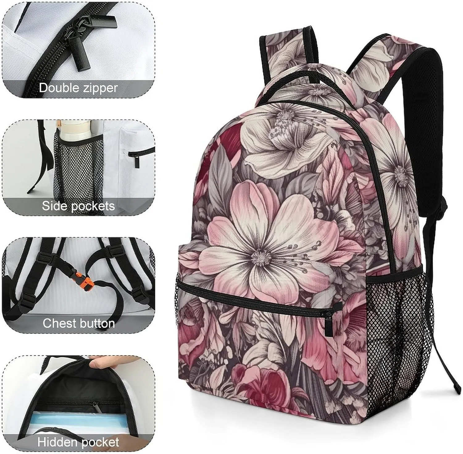 Backpack for Women Men Travel Flower Design Pattern Daypack Lightweight Laptop Bag Carry On Backpacks for Work