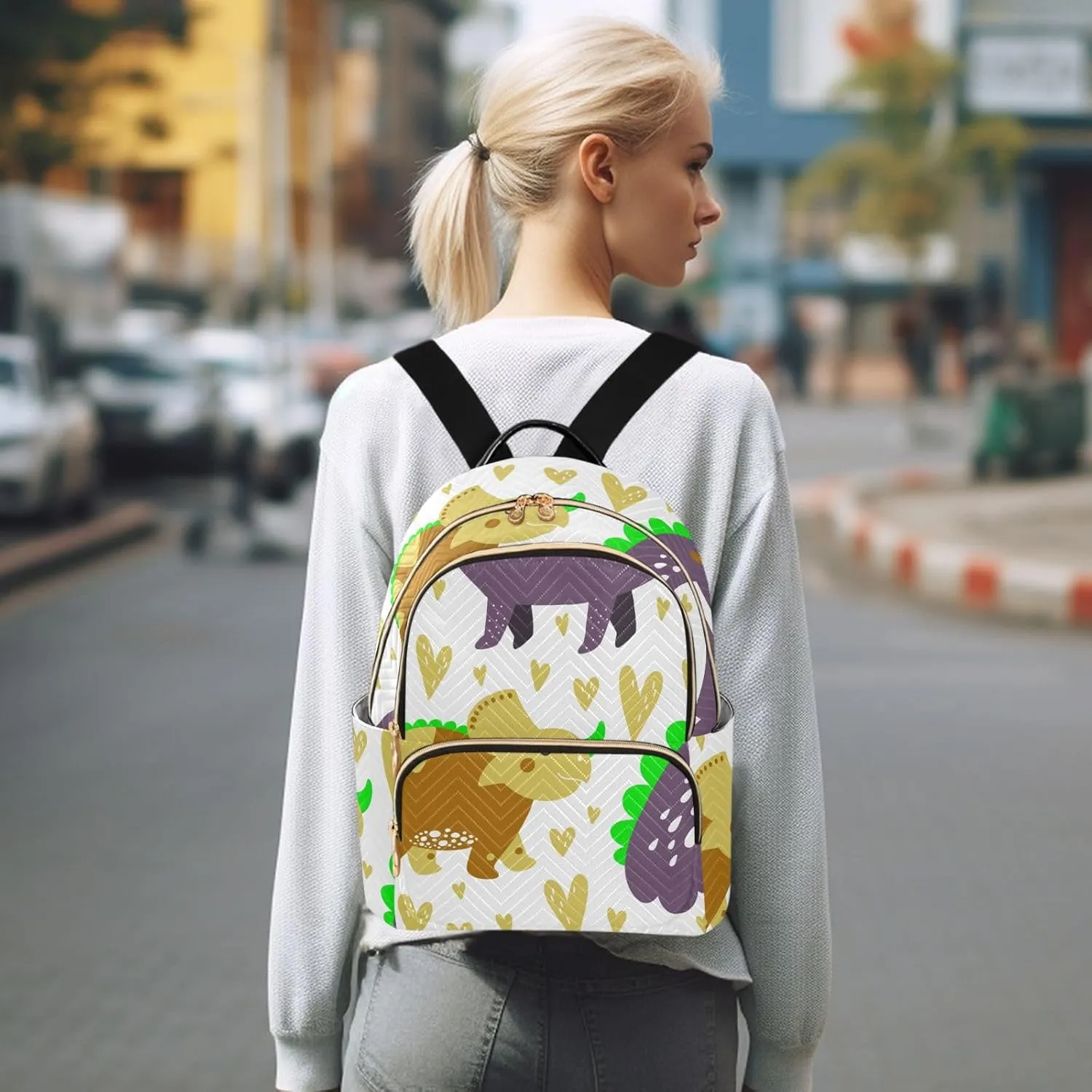 Backpack for Women Shoulder Bag Lightweight Mini Backpack Casual Daypack Back Pack for Travel Work Dinosaur (Medium Pattren 5)