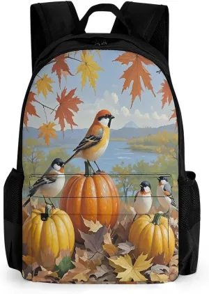 Backpack with Pocket Backpacks Sparrow And Pumpkin Printed Travel Backpack Lightweight Outdoor Travel Gym Events Bag