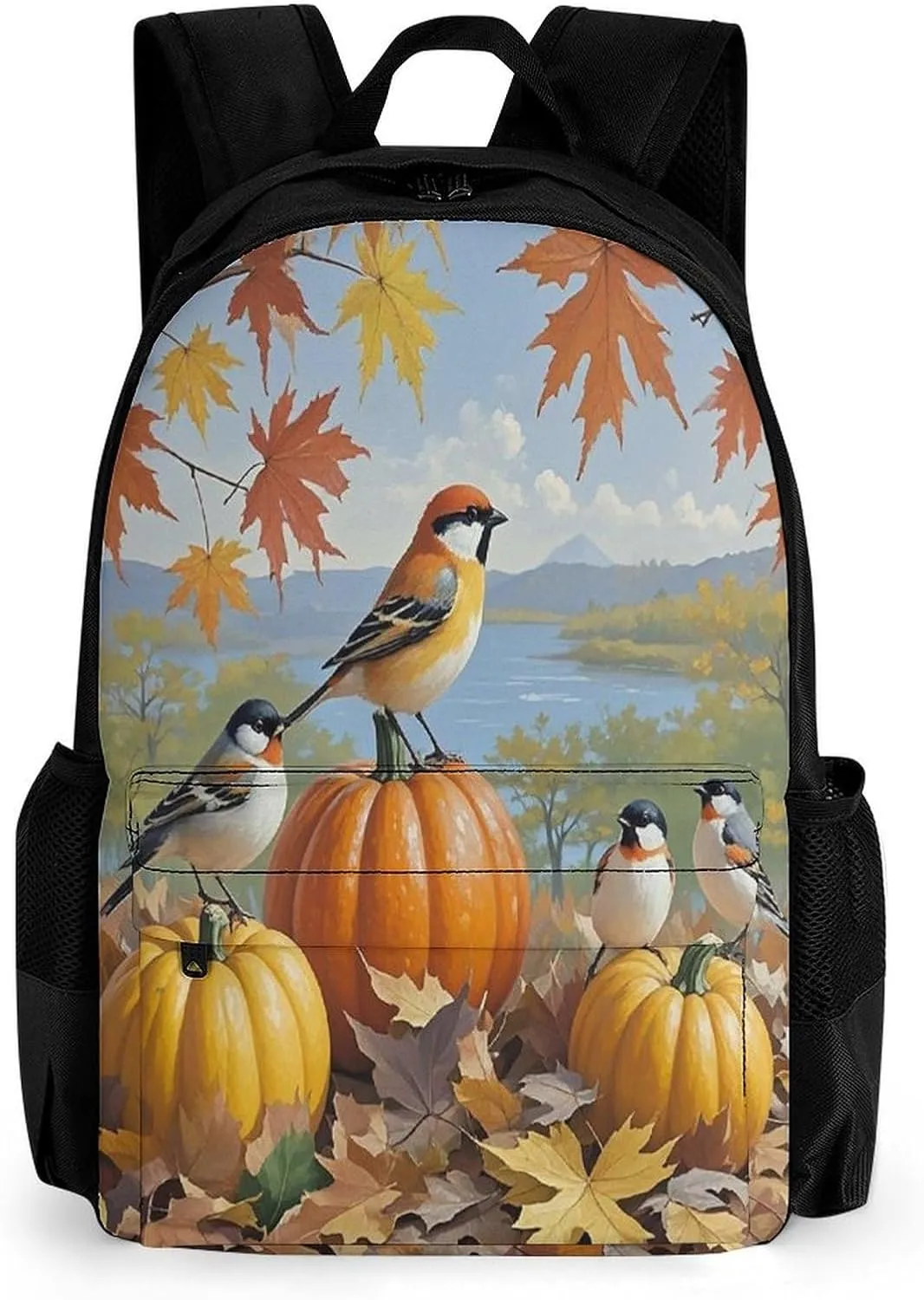 Backpack with Pocket Backpacks Sparrow And Pumpkin Printed Travel Backpack Lightweight Outdoor Travel Gym Events Bag