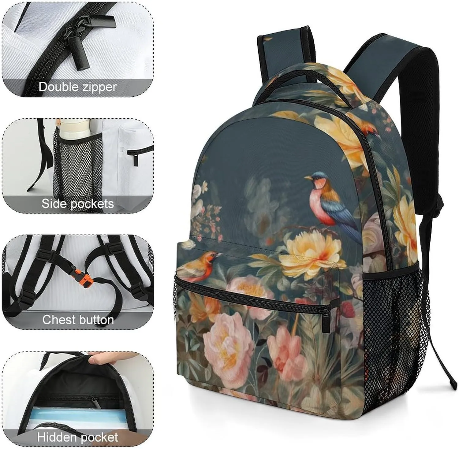 Backpacks Flowers Birds Travel Bag Laptop Backpack Casual Daypack for Weekender Business Hiking