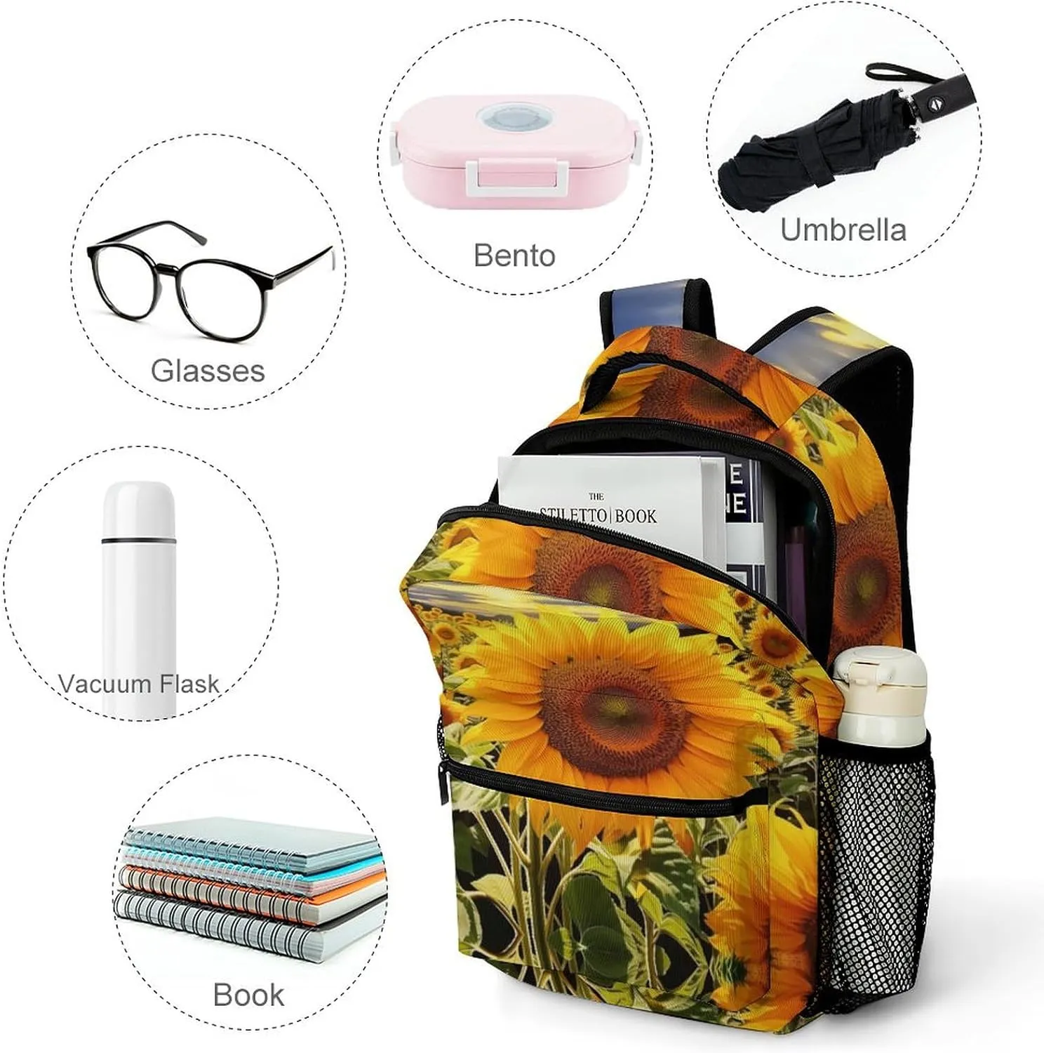 Backpacks Sunflowers Drawing Travel Bag Laptop Backpack Casual Daypack for Weekender Business Hiking