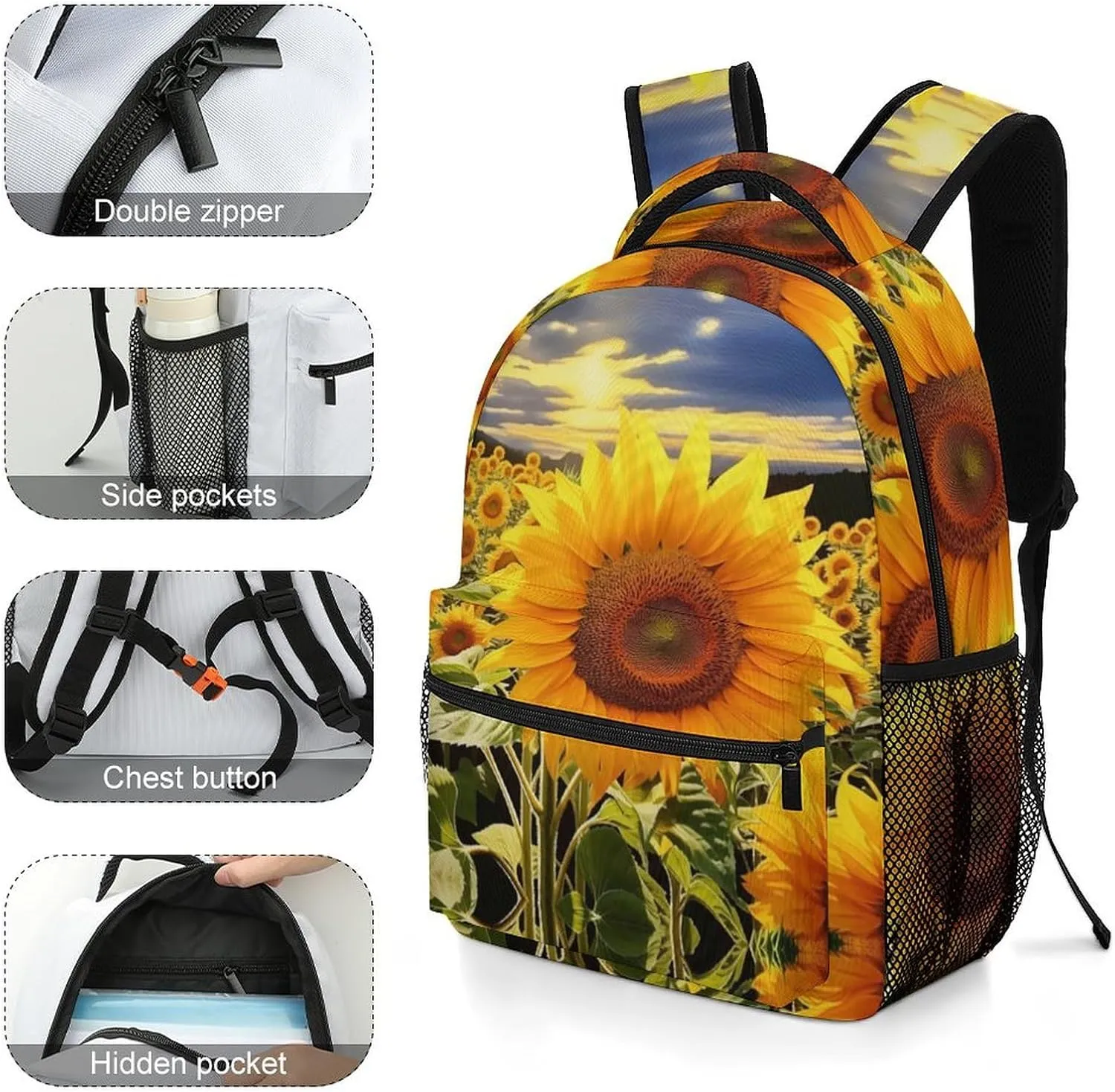 Backpacks Sunflowers Drawing Travel Bag Laptop Backpack Casual Daypack for Weekender Business Hiking