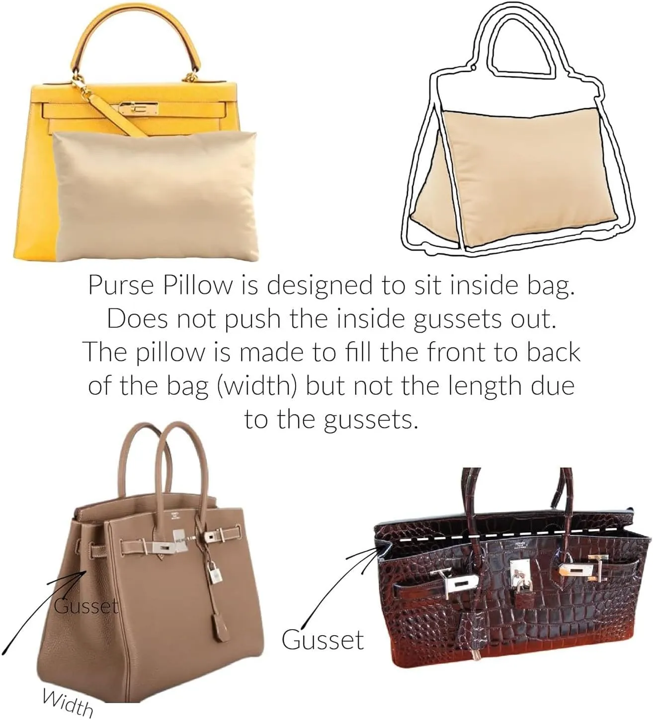 Bag Fillers for Kelly and Birkin Handbags | Triangle Purse Insert Pillows | Cushioned Shaper Inserts