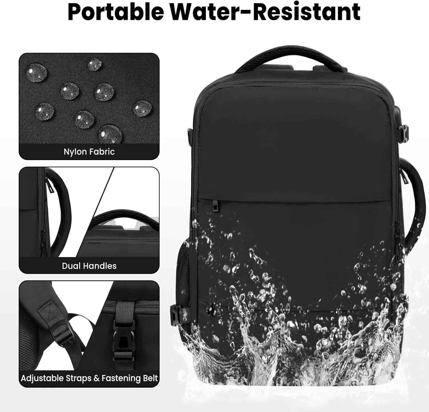 BAGAIL Travel Laptop Backpack, Carry on with USB Port, Luggage Bag for Holiday-Black
