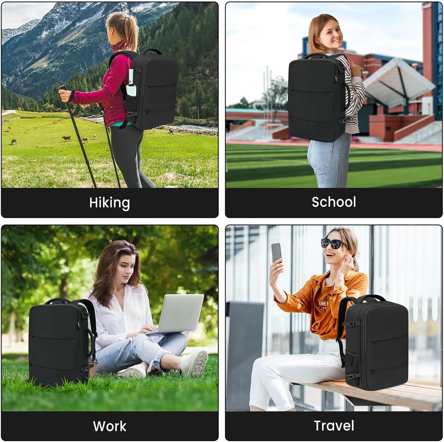 BAGAIL Travel Laptop Backpack, Carry on with USB Port, Luggage Bag for Holiday-Black