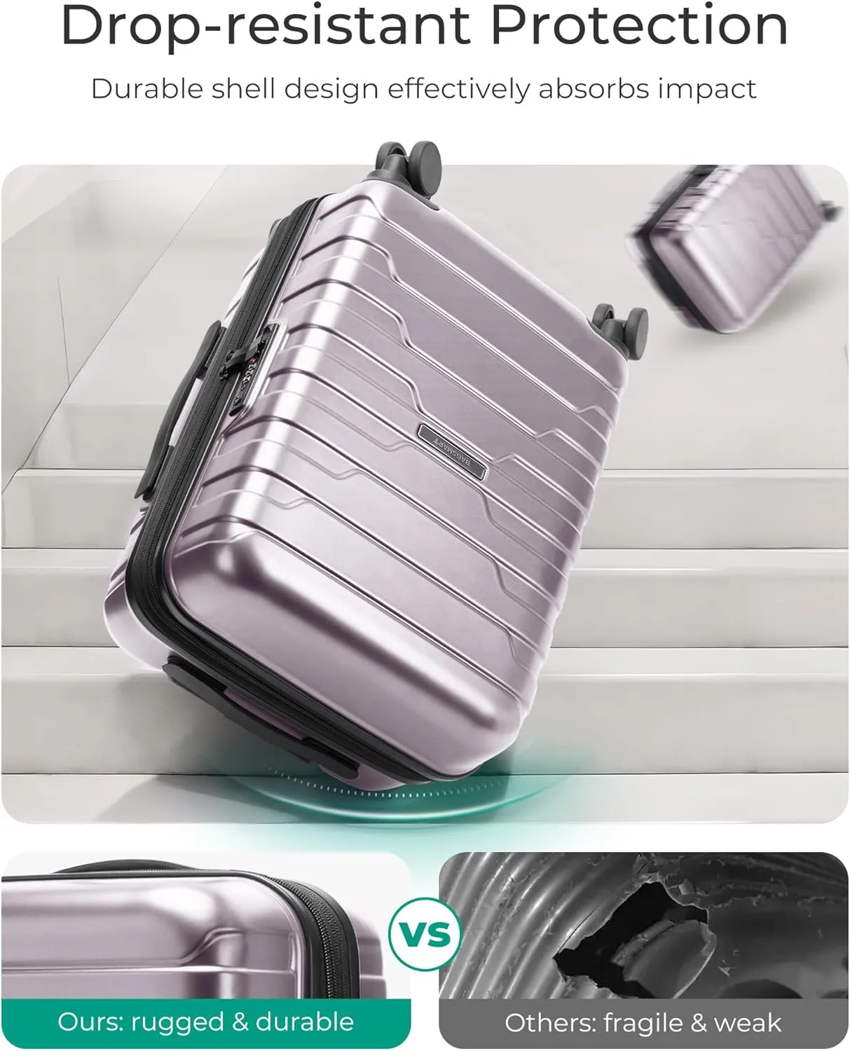BAGSMART Carry On Luggage 22x14x9 Airline Approved with TSA Lock,20 Inch Lightweight Luggage with Spinner Wheels,100% PC Hard Shell Carry On Suitcases for Men Women,Rose Purple