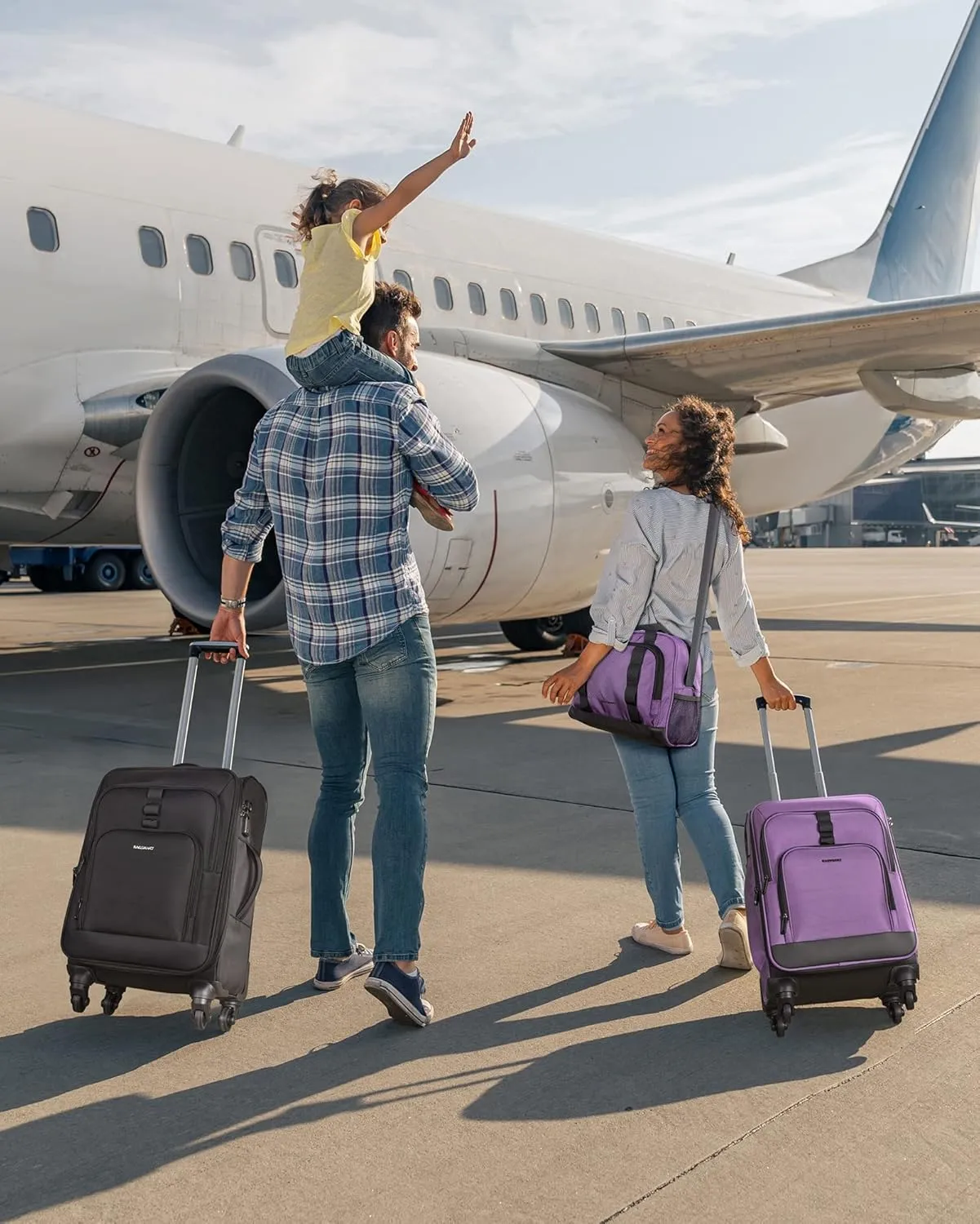 BAGSMART Expandable 20 inch Carry on Luggage Airline Approved, Lightweight Carry on Suitcase with Spinner Wheels, Family Travel Suitcase Set with Duffle Bag - Purple
