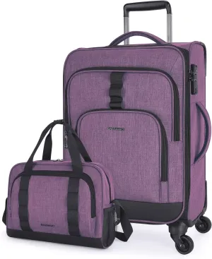 BAGSMART Expandable 20 inch Carry on Luggage Airline Approved, Lightweight Carry on Suitcase with Spinner Wheels, Family Travel Suitcase Set with Duffle Bag - Purple