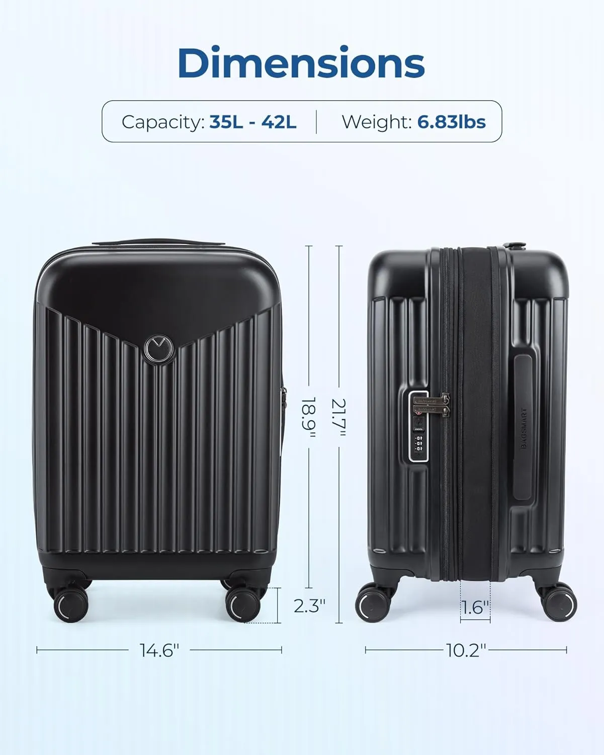 BAGSMART Hardside Expandable Luggage With Spinner Wheels, PC Lightweight Carry-On Luggage Airline Approved With TSA Lock, Durable Women Travel Suitcase Carry On 20 Inch, Black