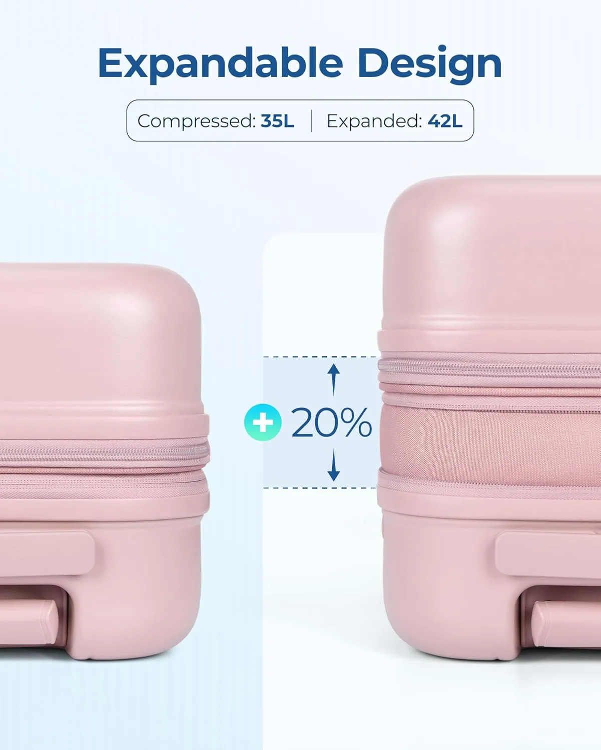 BAGSMART Hardside Expandable Luggage With Spinner Wheels, PC Lightweight Carry-On Luggage Airline Approved With TSA Lock, Durable Women Travel Suitcase Carry On 20 Inch, Pink