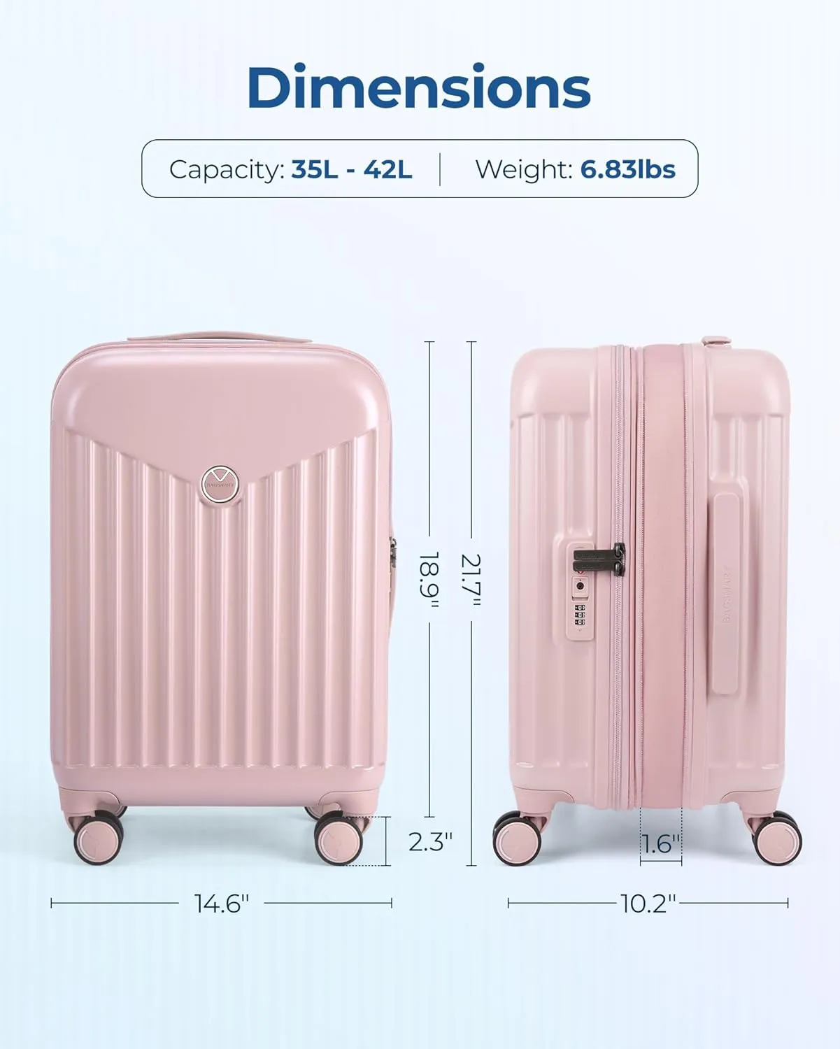 BAGSMART Hardside Expandable Luggage With Spinner Wheels, PC Lightweight Carry-On Luggage Airline Approved With TSA Lock, Durable Women Travel Suitcase Carry On 20 Inch, Pink