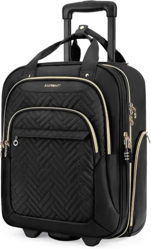 BAGSMART Underseat Carry On Luggage Airline approved,16-inch Small Underseater Softside Travel Suitcase with Wheels Lightweight Overnight Rolling Carry-on Luggage for Women Men Weekender,Black