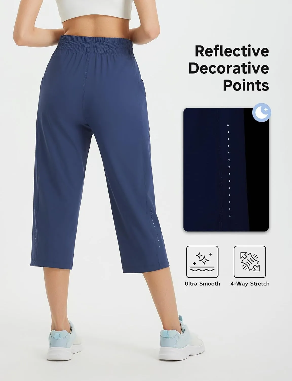 baleaf Women's Athletic Capri Pants Lightweight Quick Dry Stretch Zipper Pocket Travel Casual Outdoor UPF 50 
