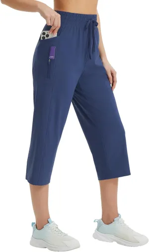 baleaf Women's Athletic Capri Pants Lightweight Quick Dry Stretch Zipper Pocket Travel Casual Outdoor UPF 50 