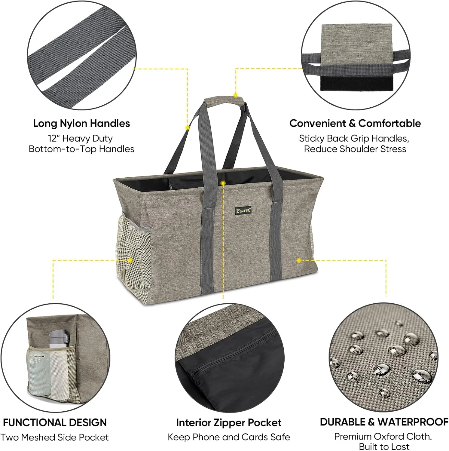 BALEINE Extra Large Utility Tote Bag with Wire Frame for Storage (Beige, 22''x12''x10'')