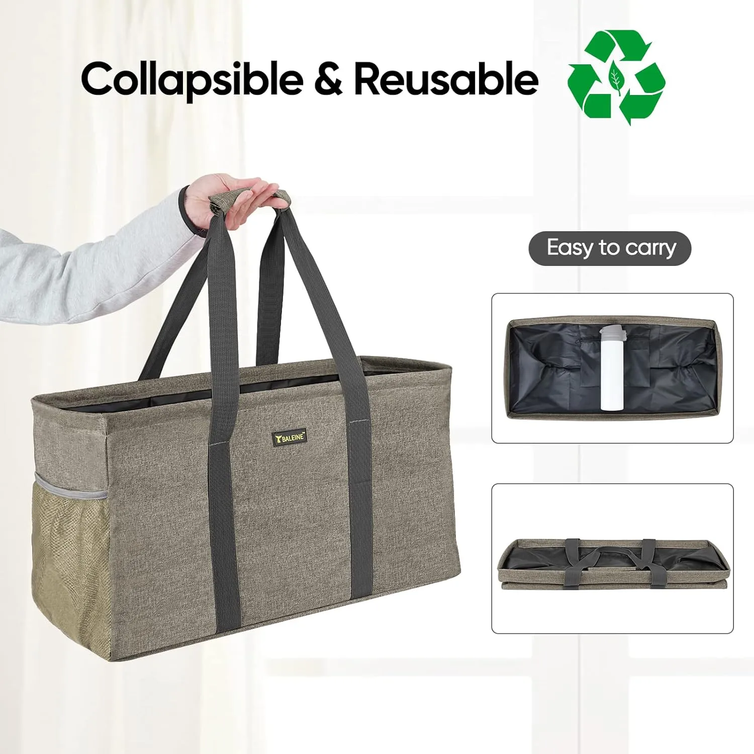 BALEINE Extra Large Utility Tote Bag with Wire Frame for Storage (Beige, 22''x12''x10'')