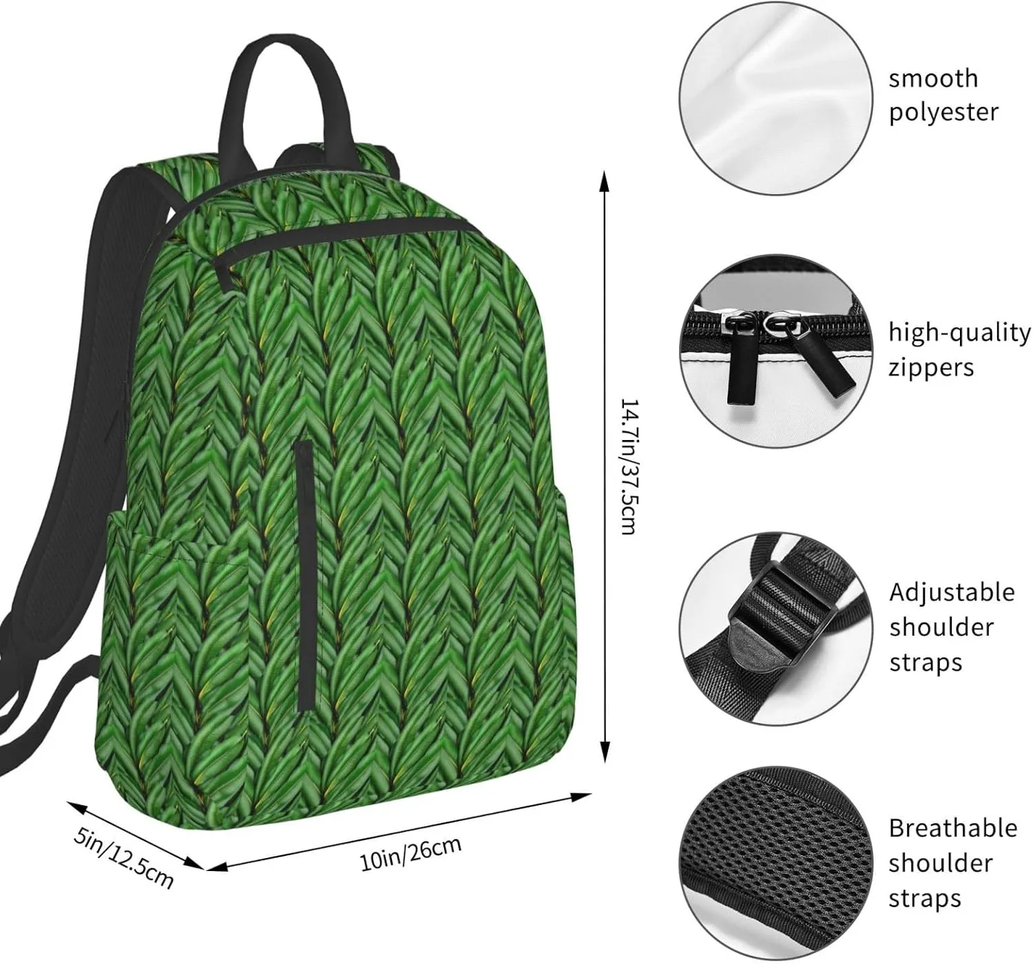 Banana Leaf Green Print Simple And Lightweight Leisure Backpack, Men'S And Women'S Fashionable Travel Backpack