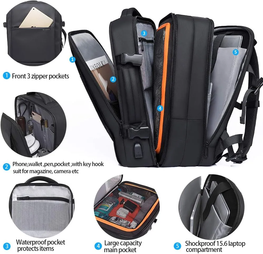 BANGE 35L Travel Backpack,Flight Approved Carry On Backpacks for International Travel Bag, Water Resistant Durable 17-inch Laptop Backpacks,Large Daypack Business Weekender Luggage Pack for Men Women