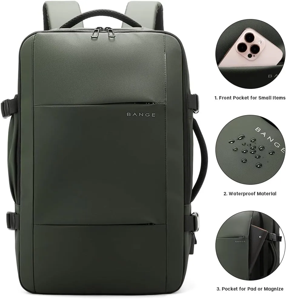 BANGE Laptop Travel Backpack for 17inch,Carry On Backpacks With Personal Item Size,Waterproof Business Work Hiking Casual Bag