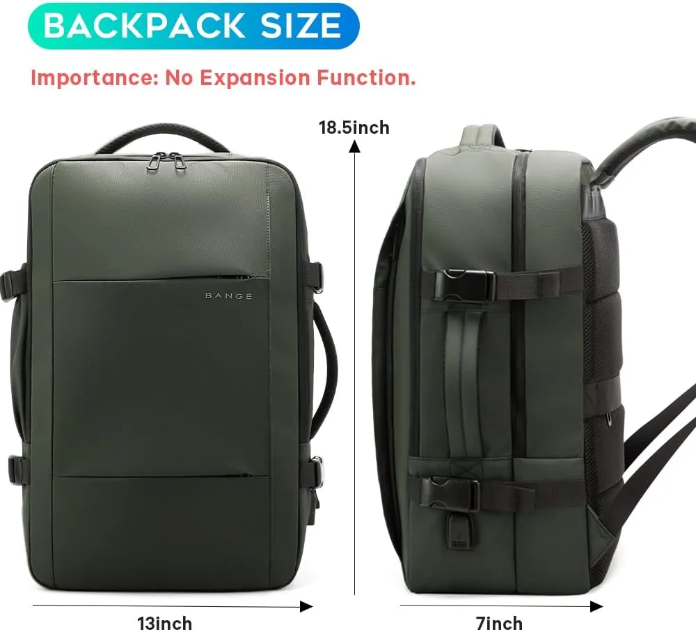 BANGE Laptop Travel Backpack for 17inch,Carry On Backpacks With Personal Item Size,Waterproof Business Work Hiking Casual Bag
