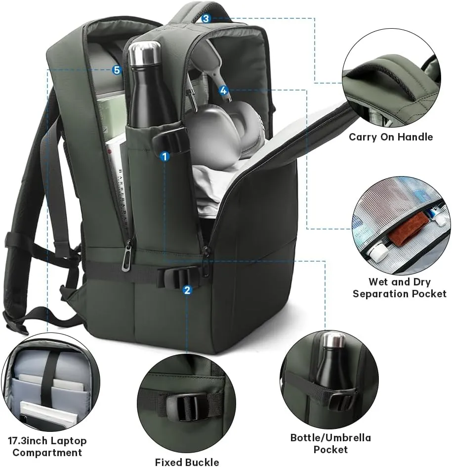 BANGE Laptop Travel Backpack for 17inch,Carry On Backpacks With Personal Item Size,Waterproof Business Work Hiking Casual Bag