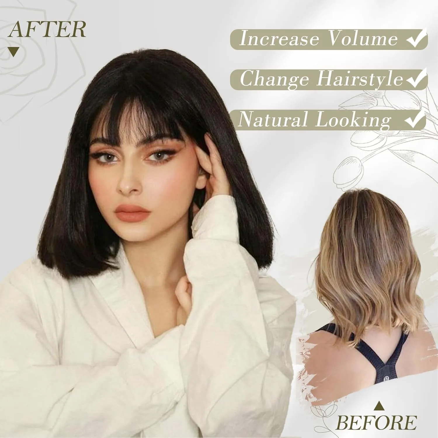 BARSDAR Short Bob Wig with Bangs - 12 Inch Dark Brown Chin-Length Short Bob Bangs Wig for Women - Natural Looking Synthetic Hair Replacement Wigs Mathilda Costume Party Bob Wigs