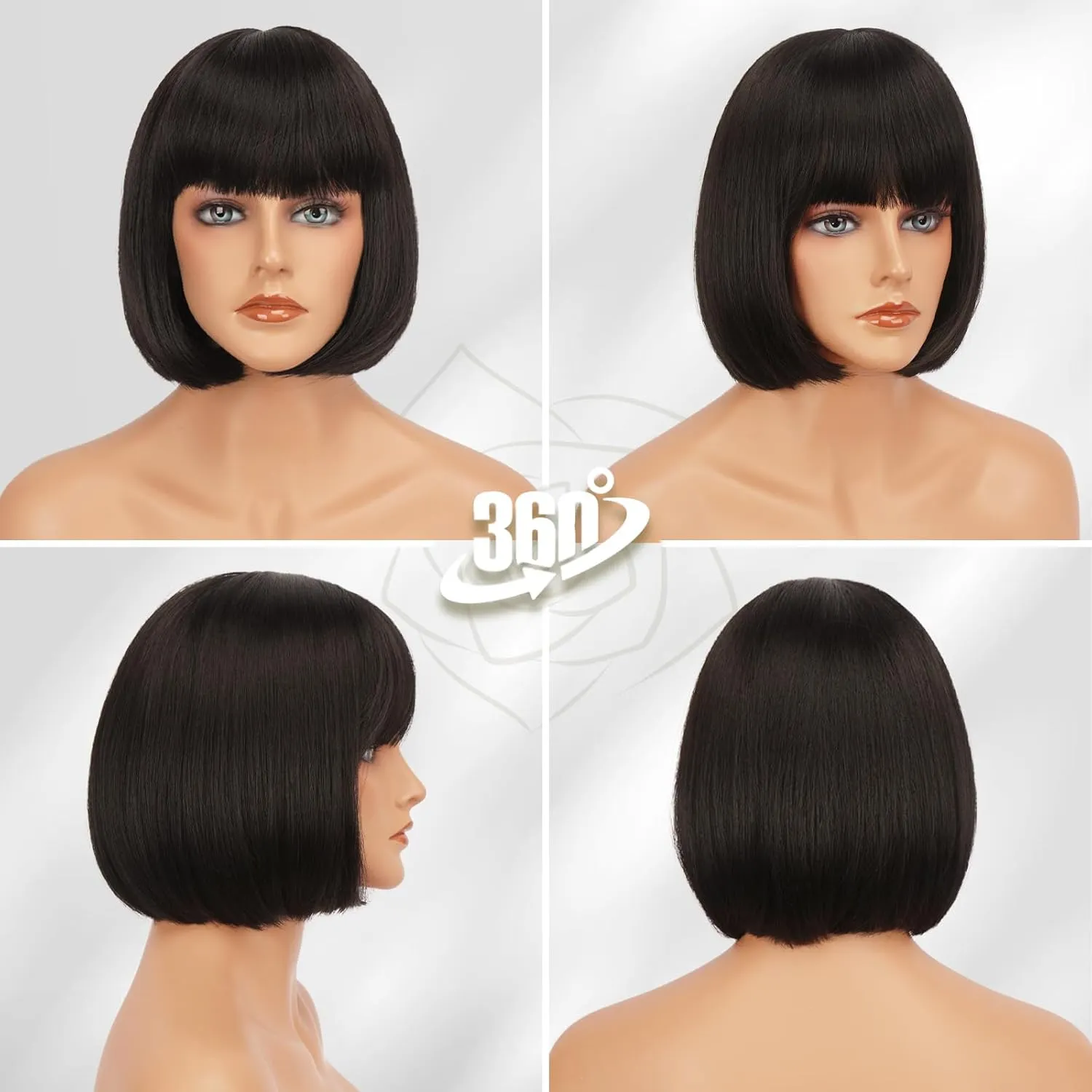 BARSDAR Short Bob Wig with Bangs - 12 Inch Dark Brown Chin-Length Short Bob Bangs Wig for Women - Natural Looking Synthetic Hair Replacement Wigs Mathilda Costume Party Bob Wigs